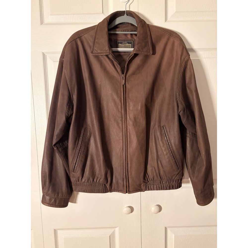Robert Comstock Endurance Brown Leather Bomber Jacket Mens 40 Full Zip Aviator